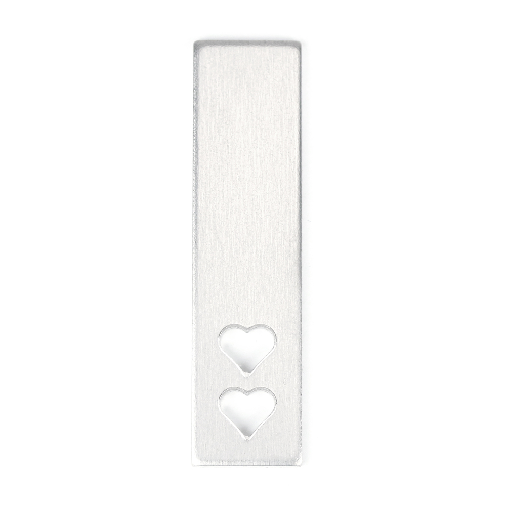 Metal Stamping Blanks Aluminum Rectangle with 2 Heart Cutouts, 51mm (2") x 13mm (.5"), 14g, Pack of 5